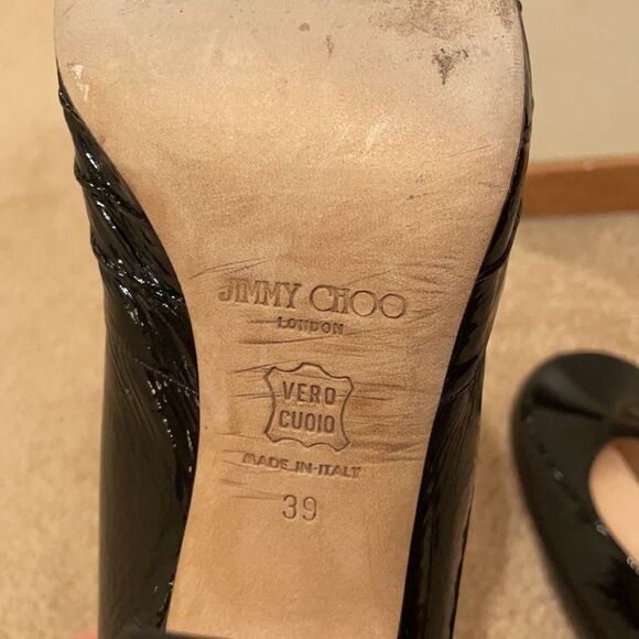 JIMMY CHOO Peep Toe Patent Leather Pumps - Picture 9 of 13